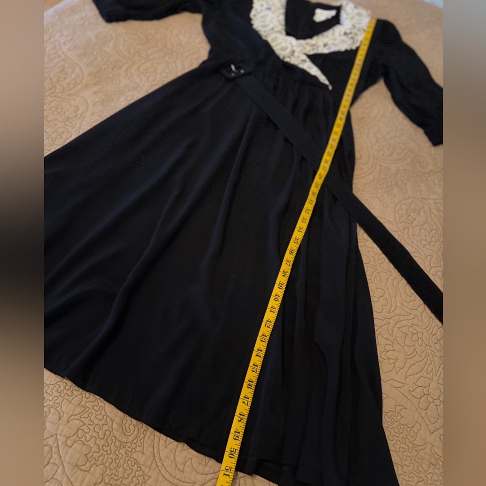 VTG 80s Jane Singer Black Cream Lace Dress Romantic Witchy Whimsygoth Prairie 14 - Picture 11 of 13